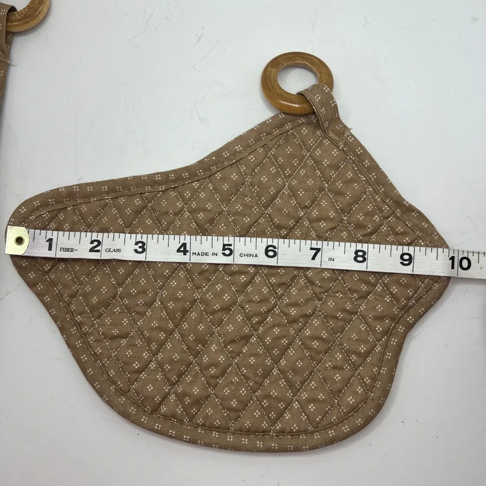 Vintage Mallard Duck Oven Mitt Pot Holder Set Brown Quilted Wood Ring Hanging